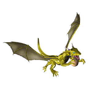 <b>Goldkorn</b> ist ein Drachenkind. Nun ist der richtige Moment, dem Kleinen Fliegen, Feuerspucken usw. beizubringen.