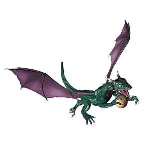 <b>Smaragd</b> ist ein Drachenkind. Nun ist der richtige Moment, dem Kleinen Fliegen, Feuerspucken usw. beizubringen.